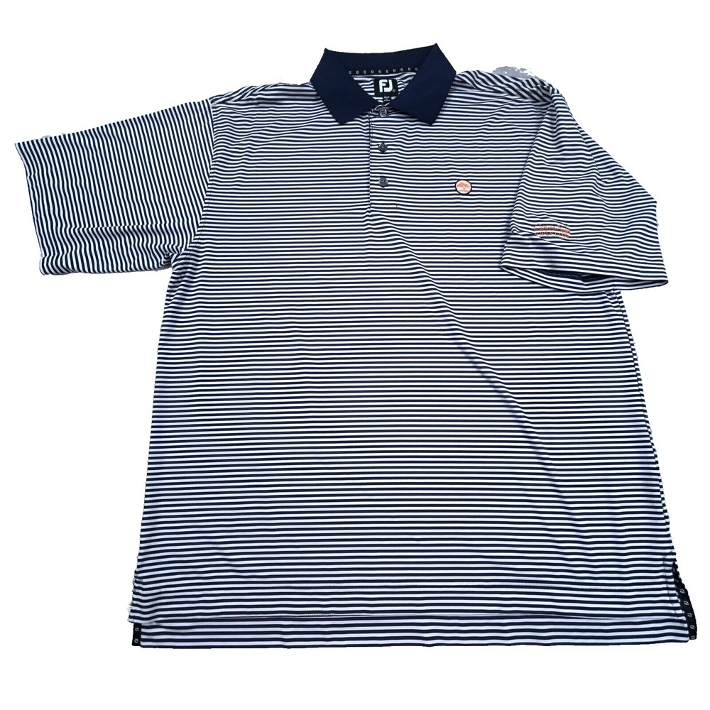 Foot Joy Polo Shirt Men Large Blue White Striped Performance Golf Club FJ Poly Q